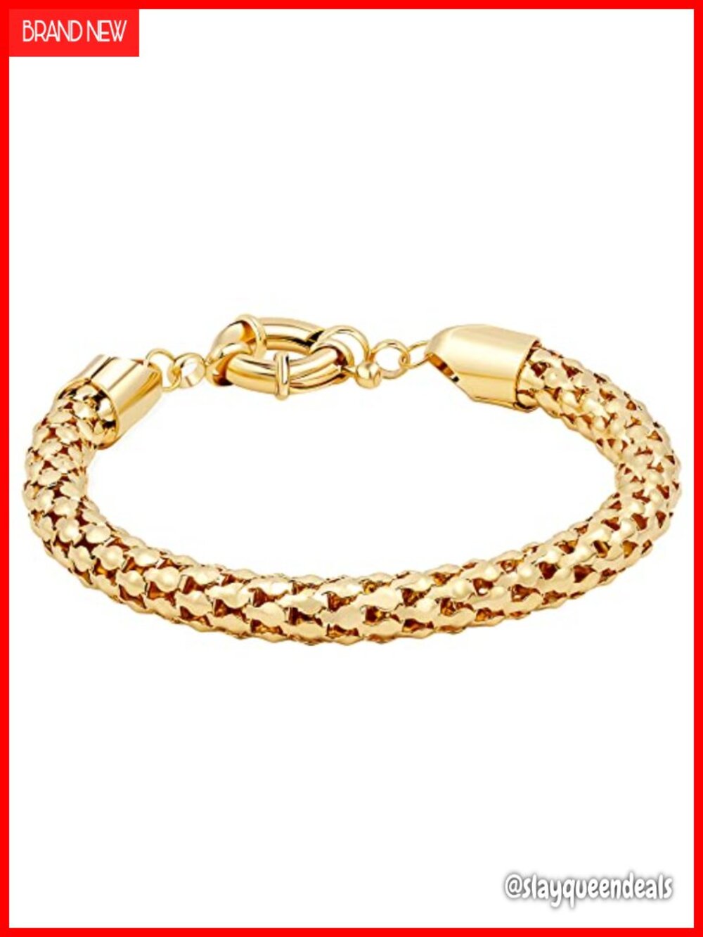18K Gold Plated Popcorn Mesh Link Bracelet 7.5 Inches